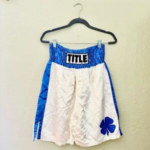 Vintage Title Boxing Shorts - White and Blue Size Large